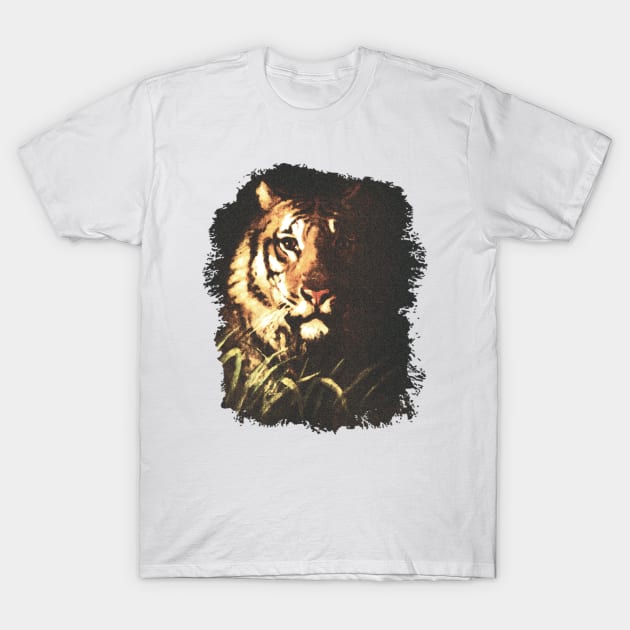 Tiger in the Moonlight Shadows - Grunge Texture T-Shirt by Pixels Pantry